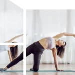 A woman performs a side-angled yoga pose